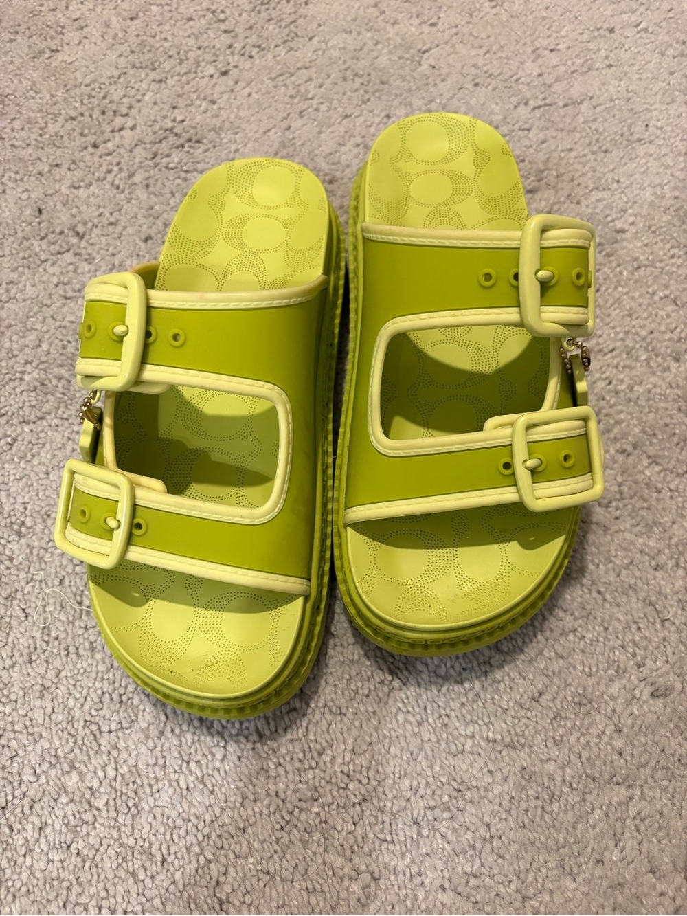 Coach Kids Neon Lime Double Buckle Slide Sandals